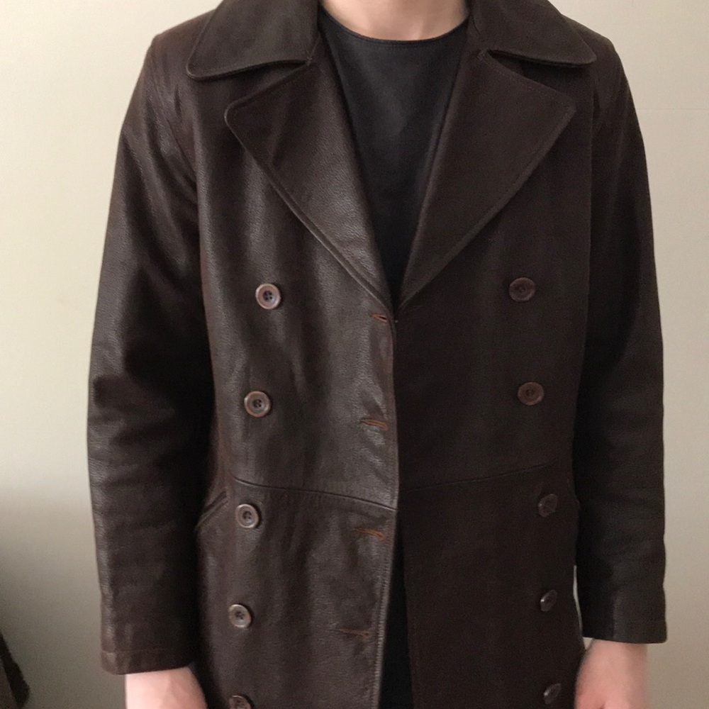 Vintage Leather Pea Coat